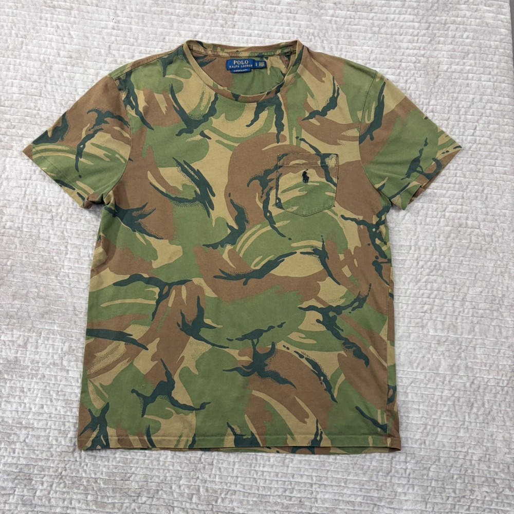 Polo‎ Ralph Lauren Mens Camo Pocket T-Shirt Custom Slim Fit Green Brown Large